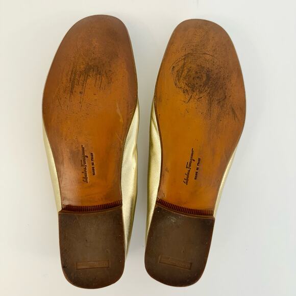 Salvatore Ferragamo Floyd Moon Nappa Calf Metallic Gold Shoes Loafers Size 7.5B - Picture 12 of 13
